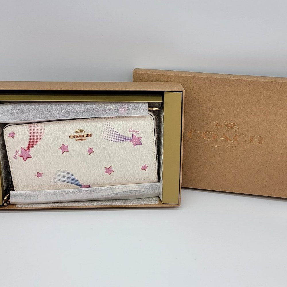 Coach Boxed Long Zip Around Wallet with Disco Star Print C7351 Chalk Multi